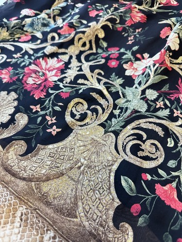 ROBERTO CAVALLI Silk Kimono Dress 42 Black Multicolor Floral Embellished Beaded - Picture 7 of 12