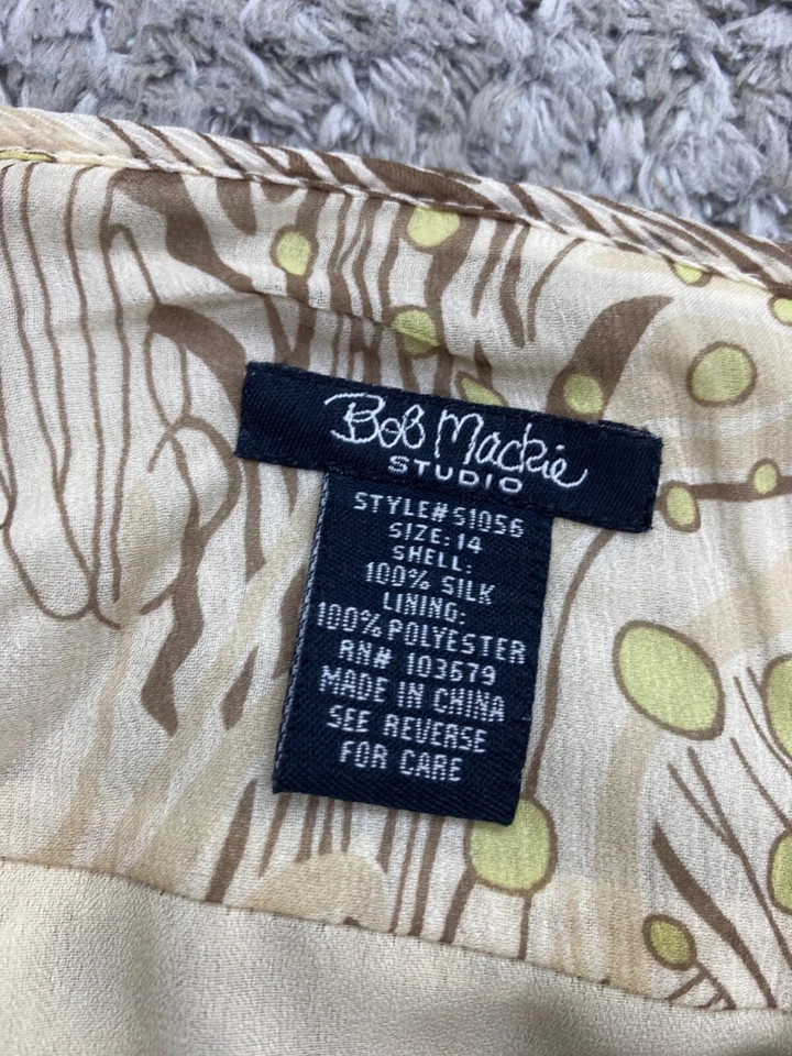 Bob Mackie 裙子女式 14 花卉斑马丝绸雪纺分层拉 A 字仙女 — 第 3/4 张图片