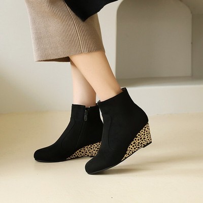leopard wedge ankle boots
