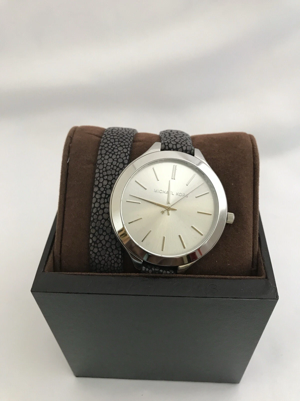 Orologio MICHAEL KORS Slim Runway Grigio Doppio Cinturino MK2475 Bracciale Nuovo con etichette
