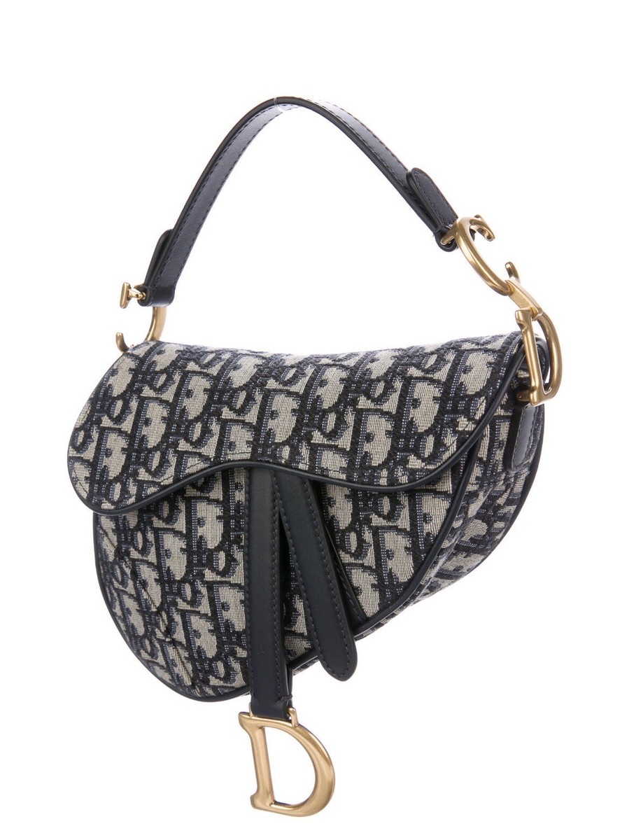 DIOR新作【1ADPO049YKS_H27E SADDLE POCHETTE/OBLIQUE JACQUARD) Small Saddle Messenger Bag with Flap Blue Dior Oblique