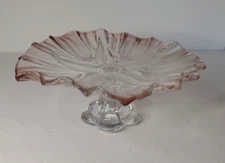 Beautiful Vintage Makasa Crystal Pink & Clear Tulip Pedestal Compote plate