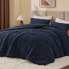 BEDELITE Fluffy Twin Comforter Set - Navy Blue Fleece Twin 68"x88" ,