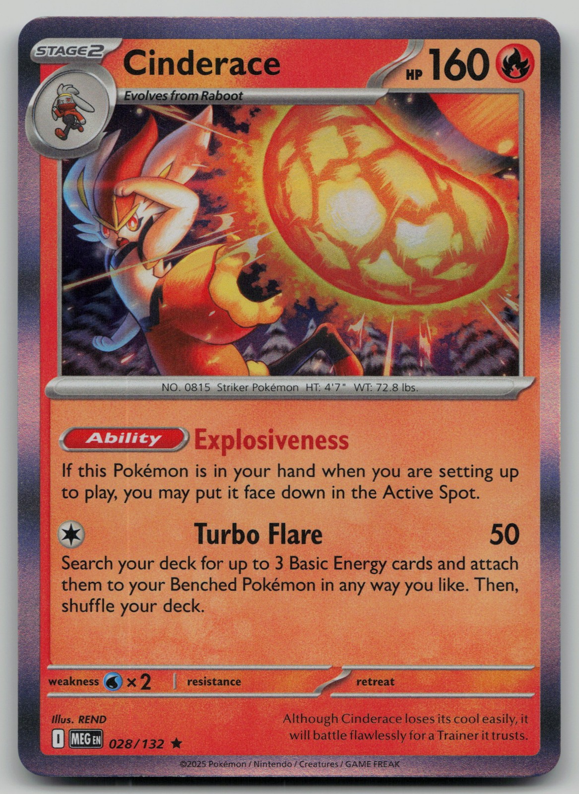 Cinderace Rare ME01: Mega Evolution 028/132 NM