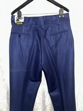 Men  s Vintage NWT Navy Blue Polyester Wide Band Flat Front Slacks 34x31 Retro