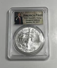 2017 President Donald J Trump America First Label 1oz 999 Silver Eagle PCGS MS70