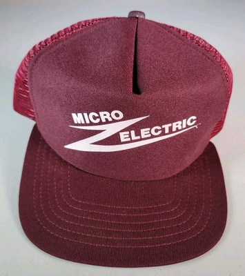 VTG Micro Electric Snapback Trucker Hat Maroon New Era Dupont Visor USA M-L