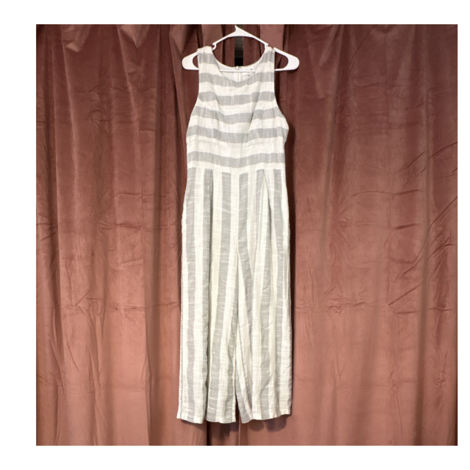 Sugarlips Striped Sleeveless Wide-Leg Jumpsuit White Gray Size L