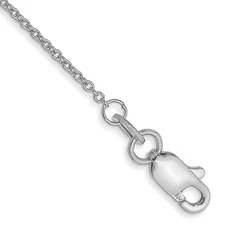 14K White Gold 9 inch 1mm Round Open Link Cable with Lobster Clasp Anklet