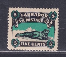 Labrador Newfoundland 1908 USA Postage MNH 5c Black & Blue Green Harp Seal Label