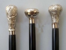 Elegant Gold Brass Knob Head Walking Stick   Wooden Cane Collection   3 Pcs