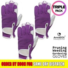 3 x Ladies Gardening Gloves Leather Goatskin Pruning Weeding ThornProof - Purple