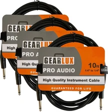 Gearlux 10-Foot Instrument Cable, Straight-Straight, Black - 3 Pack