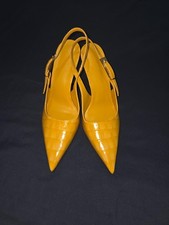 Mustard Yellow Croc Embossed Patent  Slingback Stiletto 10.5cm Heels Pointed Toe