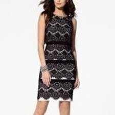 Xscape for Cache Tiered Sheath Dress Womens 4 Black White Lace Feminine Chic NWT