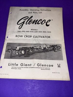 Glencoe Row Crop Cultivator Little Giant 240-430-440-630-640-830-840-1230 Manual