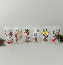 Set 6 Gay Fad Studios 1950's Christmas Angels Hand Painted Frosted Water Glasses