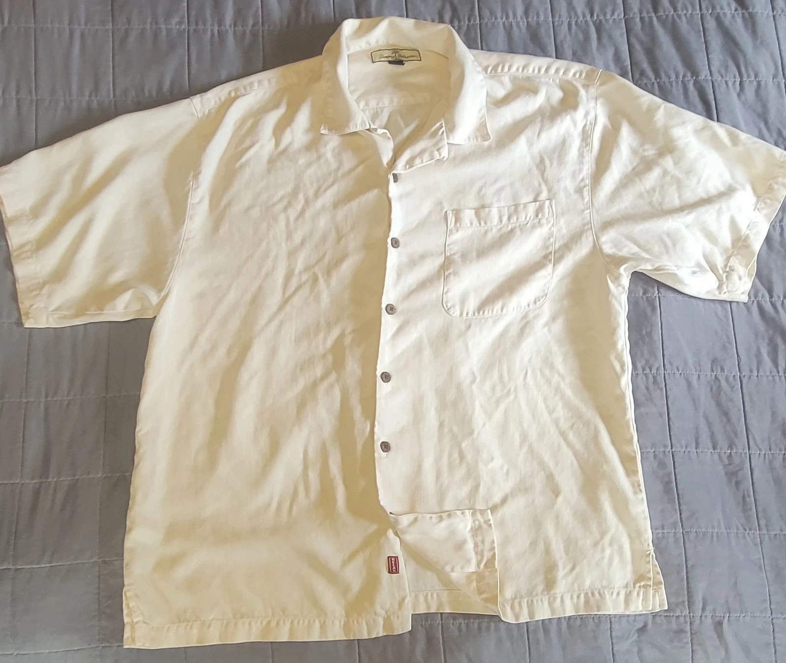 Tommy Bahama Shirt Mens XL White Silk Relax Button Up Short Sleeve Pocket Resort