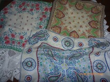 3 Taschent&uuml;cher Vintage Top Einstecktuch 30er 40er Jahre Art Deco Blumen Seide/Krepp