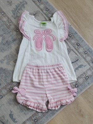 Classic Whimsy Girls Pink Ballet Applique Matching Set Top And Bow Shorts Sz5