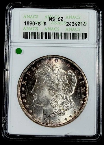 1890-S Morgan Dollar MS 62 ANACS Silver $1 in Soapbox Holder