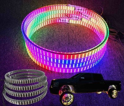 X4PCS 15.5'' Double Sided Quad Row Wheel Lights 8 Rolls RGB Chasing 12V