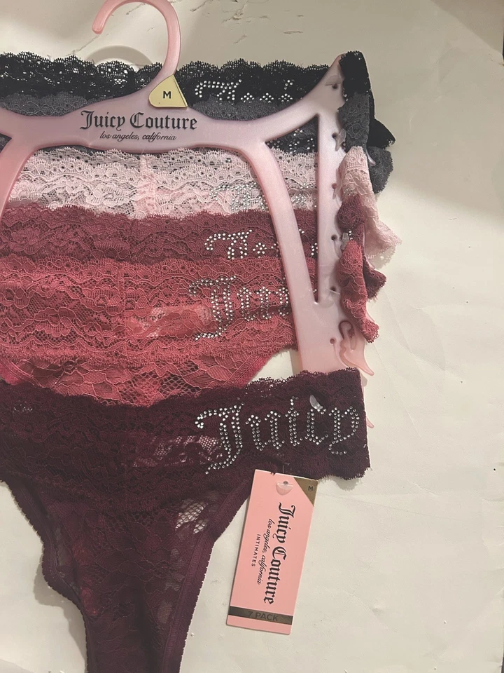 6 BRAGAS TANGA JUICY COUTURE JC9889 7PKEN BLING LOGO CINTURA ENCAJE M NUEVAS CON ETIQUETAS $46 Foto 3 de 4