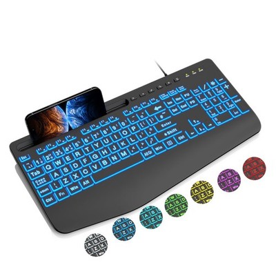 Kabelgebundene Tastatur Großdruck Computertastaturen, beleuchtet USB ergonomisch