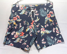 American Eagle Men's Large Blue Tropical Hawaiian Floral Print Swim Board Shorts