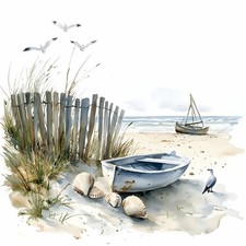 Wandbild Ruderboot Strand Meer Maritim Landschaft Deko Bild Wanddeko Wandfliese