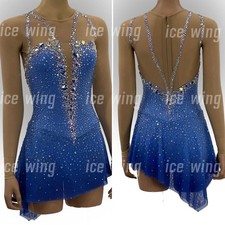 Ice Figure Skating Dress Rhythmic Gymnastics Twirling Competition blue dyeing
