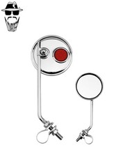 2x ORIGINAL LOWRIDER 3" Round Chrome Bicycle Mirror Red Reflector 7" Stem.