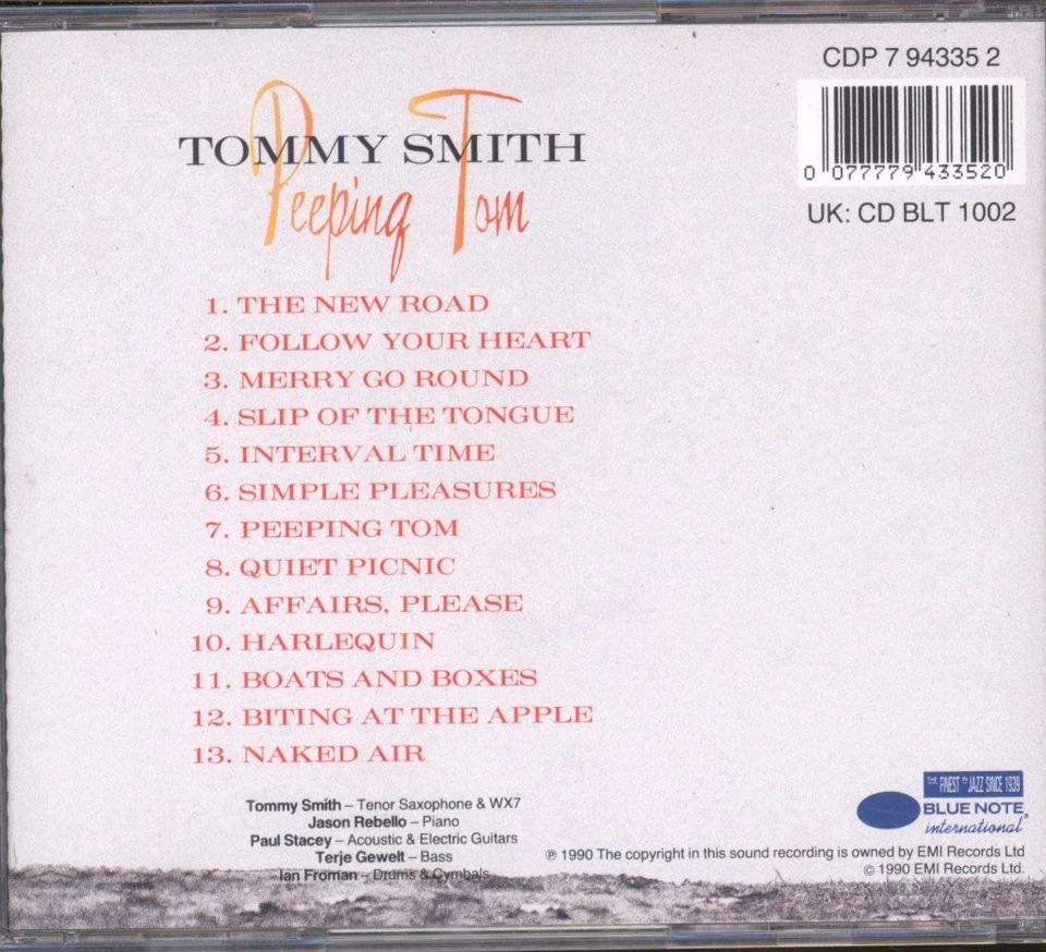 Tommy Smith Peeping Tom CD UK Blue Note 1990 CDP7943352 - Bild 2 von 3