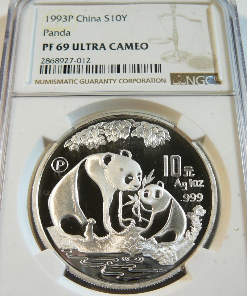 CHINA 1993 SILVER 10 YUAN PROOF 1 oz PANDA NGC PF 69 Ultra Cameo - Image 1 of 4