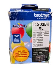 Brother LC203BK XL Genuine Black Ink Cartridge 2 Pack OEM Printer Ink - 08/23