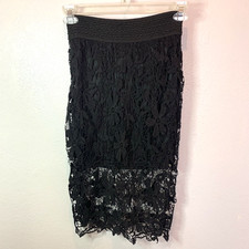 Black Lace Overlay Midi Skirt Size Large Layered w Mini Fairy Whimsigoth Elastic