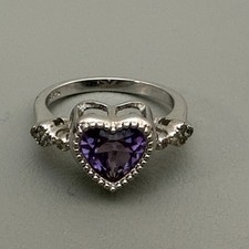 Sterling Silver 925 Heart Cut Purple CZ Ring ...