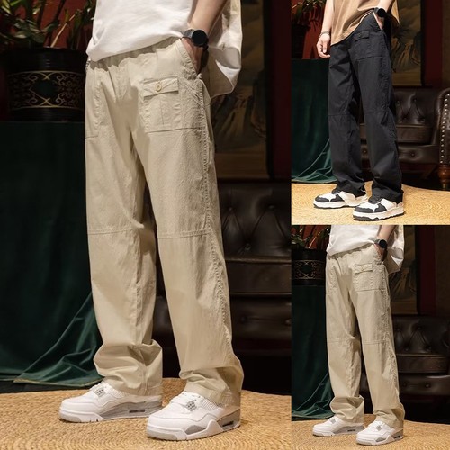 Pantalon de costume homme style drap mode haute rue noir jambes droites
