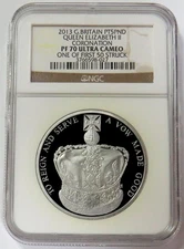 2013 PLATINUM 106 MINTED GREAT BRITAIN 5 POUNDS CORONATION PIEDFORT NGC PF 70 UC