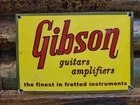 VINTAGE GIBSON GUITAR PORCELAIN SIGN RARE OLD AMPLIFIER MUSICAL INSTRUMENT BASS