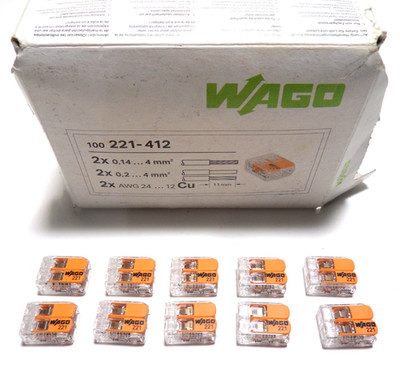 10 x Wago 221-412 Compact Screwless Aderverbinder Reihenklemmen 2-fach 1-4mm²
