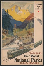 Vintage National Parks Travel US-Canada Railroad Art Poster Print