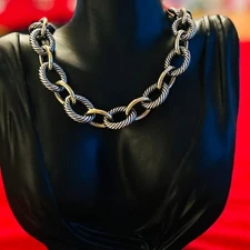 David Yurman 18K Yellow Gold & Silver 18mm Oval Links 16 Inch Necklace