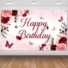 Avezano Floral Happy Birthday Banner for Women Girls Rose Gold 6x3.6ft, Pink