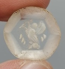 Ancient  Intaglio Bird Seal Stone Clear Agate Engraved Roman Animal Rare