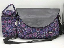 Kalencom Sidekick Diaper Bag Purple Pink Flowers Changing Pad Pockets Crossbody