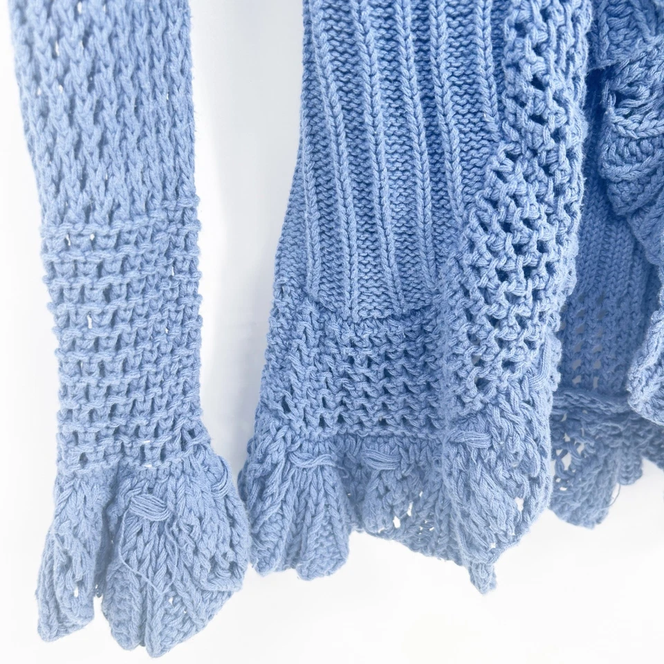 No Boundaries Y2K Grunge Crochet Open Knit Ruffle Tie Front Cardigan Sweater S - Image 2 of 4