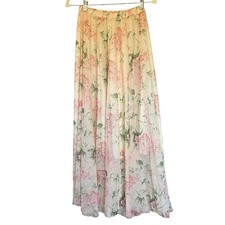 Women Y2K Fairy Romantic Floral Chiffon Maxi Skirt Size XS/S Cottage Boho Pastel