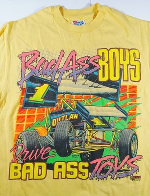 Vtg 90s World Of Outlaws Sprint RACING T Shirt BAD ASS BOYS 1993 SINGLE STITCH M