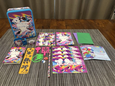 #ad Lisa Frank Stationary Tin quot;Roaryquot; w accessories Polar Bear and Penguins $79.95